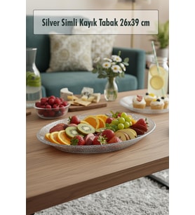 Silver Simli Büyük Kayık Tabak Sunum & Servis Tabağı - 26,5 x 39,5 cm