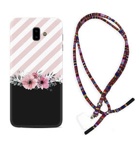 Samsung J6 Plus J7 Prime J7 Pro M20 Kılıf Boyun Asklı Rasta Silikon Strip Pink Flowers 1396