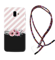 Samsung J6 Plus J7 Prime J7 Pro M20 Kılıf Boyun Asklı Rasta Silikon Strip Pink Flowers 1396