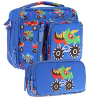 Kaukko Kids Erkek Çocuk Mavi Yeşil Canavar Üç Bölmeli Thermo Beslenme Çantası ve Kalemlik Seti (L7255+L8255)