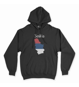 Sırbistan Haritalı ve Bayraklı Siyah Kapşonlu Sweatshirt Hoddie