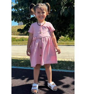 Breeze Kız Çocuk Keten Elbise Düğmeli Yanları Cepli 1.5-5 Yaş, Pembe