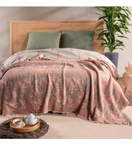 Müslin Hybrid Yorgan, 240x260 cm, Makinede Yıkanabilir, Konforlu Hafif %100 Pamuklu Müslin Kumaş Kaplamalı Elyaf Yorgan Battaniye (Lavanta Kiremit)