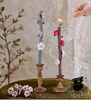 2'li Sanatsal Çiçekli Dal Mum El Yapımı Dekoratif Şamdan Mum (Beyaz-Kırmızı-Bej-Siyah-Gri)