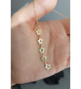 925 Ayar Gümüş 24 Ayar Altın Kaplama 5 Yıldız Figürlü Kolye