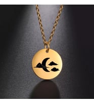 Kişiye Özel 925 Ayar Gümüş Ay ve Bulutlar Disk Kolye (Gold)