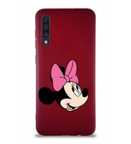 Samsung Galaxy A50 Soft Premier Kapak Minnie Mouse-A Tasarımlı Silikon Kılıf - Mürdüm (Şeffaf)