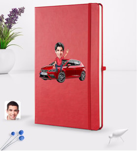 BK Gift Kişiye Özel Plakalı Erkek Seat Leon FR Karikatürlü Kırmızı Termo Deri Defter 16x24cm Model 1