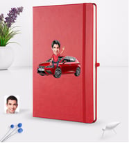 BK Gift Kişiye Özel Plakalı Erkek Seat Leon FR Karikatürlü Kırmızı Termo Deri Defter 16x24cm Model 1
