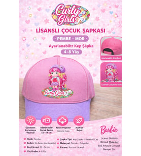 Curly Girls Lisanslı Çocuk Şapkası Pembe Mor Ayarlanabilir Kep Şapka 4-8 Yaş
