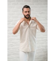 Slimfit Fit Yaka Düğmeli Çizgili Yazlık Gofre Kumaş Erkek Gömlek