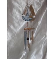 Deprem Çanı Zili Rüzgar Çanı Zili Gemi Mavi Beyaz Feng Shui 5 Metal Boru (MAVI-BEYAZ)