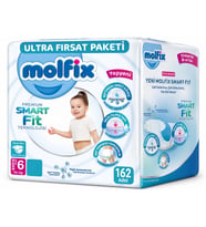 Molfix Premium Smart Fit Bebek Bezi 6 Beden 15+ KG Extra Large 162 Adet Aylık Ultra Fırsat Pk