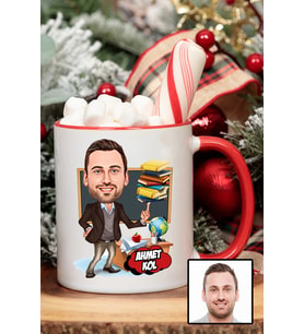 Erkek Öğretmene Hediye Kişiye Özel Karikatürlü Kırmızı Kupa Bardak