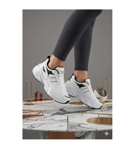 Kadın Beyaz Siyah Sararmaz Taban Sneaker Ayakkabı