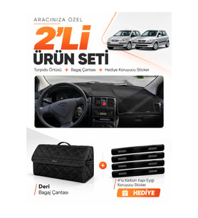 HYUNDAİ GETZ (2002-2011) Uyumlu Torpido Örtüsü + Deri Bagaj Çantası + Sticker Seti - Siyah