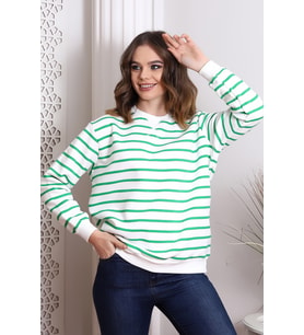 22434188 Üç İplik Çizgili Sweatshirt EKRU YESIL (Ekru-Yeşil)