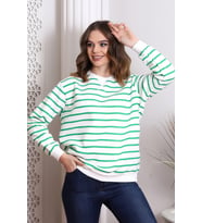 22434188 Üç İplik Çizgili Sweatshirt EKRU YESIL (Ekru-Yeşil)