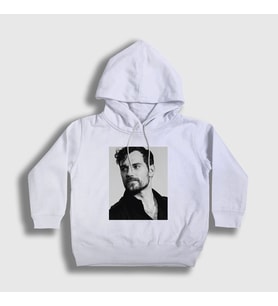 Presmono Unisex Çocuk Beyaz Grayscale Henry Cavill Kapüşonlu Sweatshirt 358922tt