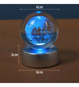 Dekoratif Renk Değiştiren DünyaTemalı Işıklı Cam Küre 8cm*6cm