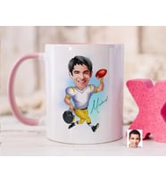 Bk Gift Kişiye Özel Amerikan Futbolcusu Karikatürlü Pembe Kupa Bardak-13, Sevgiliye Hediye, Arkadaşa Hediye