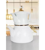 Dufy Premium Porselen Demlikli Çaydanlık Seti – White Elegance