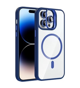 Coverzone iPhone 14 Pro Max ile Uyumlu Z-Etro MagSafe Wireless ?arj Destekli, G��l� Manyetik Tutucu, Stand Olabilen, Kamera Lens Hediyeli Koruyucu K?l?f Lacivert