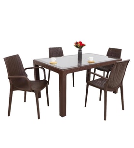 Mandella Elit Rattan 90x150 4 kişilik Nirvana Koltuk Camlı Masa Takımı Kahvereng