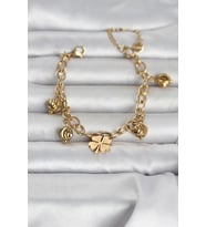 316L Çelik Gold Renk Yonca ve Dorikalı Kadın Bileklik - TJ-BB8387