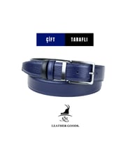 Hakiki Deri Çift Taraflı 3,5 Cm Kemer - Lacivert/Siyah
