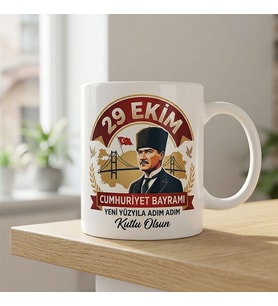 29 Ekim Cumhuriyet bayramına ve kişiye özel çift taraf baskılı kupa bardak