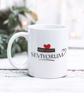Sevgililer Günü Seni Çoook Seviyorum Tasarımlı Kupa Bardak (Beyaz)