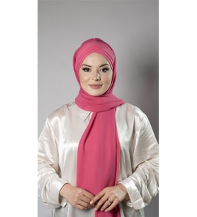 Pembe Pratik Hazır Geçmeli Bone Şal Şifon Kumaş Kendinden Boneli Üç Bantlı 1451_04