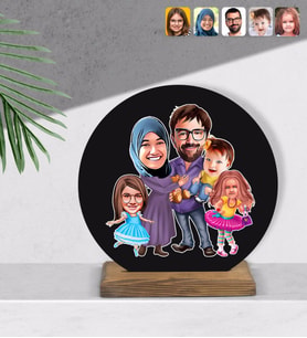 BK Gift Kişiye Özel Aile Karikatürlü Yuvarlak Ahşap Biblo-9