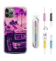 Apple iPhone 11 12 13 14 Pro Max Kılıf Kablo Koruma Spiral Silikon Mor Araba 1711
