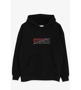 Breeze Erkek Çocuk Sweatshirt Nakışlı Yazı Baskılı 8-14 Yaş, Siyah