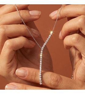 Valmont Accessories Kadın Y Model Taşlı Kolye Gümüş Renk Zarif Işıltılı Tasarım 40+2 cm