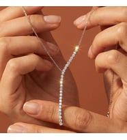 Valmont Accessories Kadın Y Model Taşlı Kolye Gümüş Renk Zarif Işıltılı Tasarım 40+2 cm