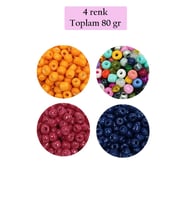 Dökme Cam Kum Boncuk Büyük Boy (6/0) 4 mm - 4 Renk - Toplam 80 Gram - BNC413