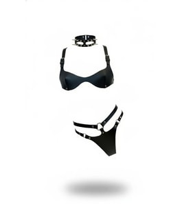 Mulvxbrf Brf02 Siyah Harness Takım Deri Zımbalı Halkalı Bralet Seti - Brf1298 (Mulvix)