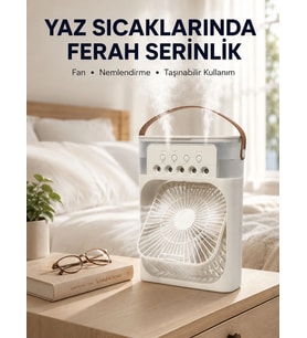 Taşınabilir 3'ü 1 Arada Mini Fan Nemlendirici + Soğutucu + Gece Lambası Yeni Nesil