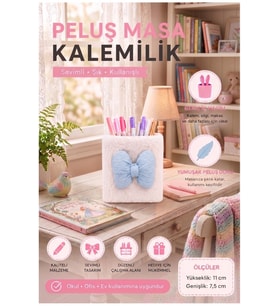 Açık Mavi Peluş Masaüstü Kalemlik, Renkli Düzenleyici, 1 Adet