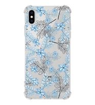 Apple iPhone XS Max Uyumlu Köşe Korumalı Antişok  Kapak Floral Mavi Tasarımlı Şeffaf  Kılıf