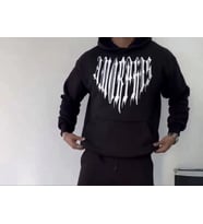 Uzun Kol Kapşonlu Baskılı SweatShirt - Siyah