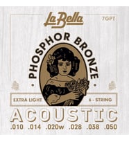La Bella 7GPT Akustik Gitar Teli Seti (Orta Seviye - 10-50 Phosphor Bronze)  Parlak ve Sıcak Ton Karakteri, Fosfor Bronz Alaşım, Uzun Ömürlü Esnek Yapı  Ölçüler: 0.010 - 0.050 İnç Takım