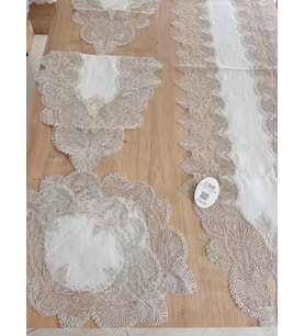 Salon Takımı Angel Çeyizlik Kreme Gold Runner Set 5 Parça Keten Ranır Masa Sehpa Konsol Örtüsü