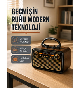 Bluetooth’lu LED Işıklı Nostaljik Müzik Kutusu – Ahşap Dokulu, Vintage Tasarım ve Yüksek Ses Kalitesi