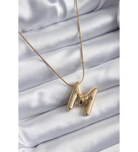 316L Çelik Gold Renk Bubble "M" Harf Model Kadın Kolye 5886