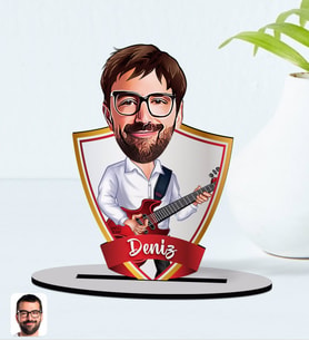 BK Gift Kişiye Özel İsimli Erkek Gitarist Karikatürlü Ahşap Biblo Model-2