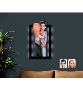 BK Gift Kişiye Özel Sevgililer Karikatürlü 3D Led Işıklı Ahşap Tablo-85
